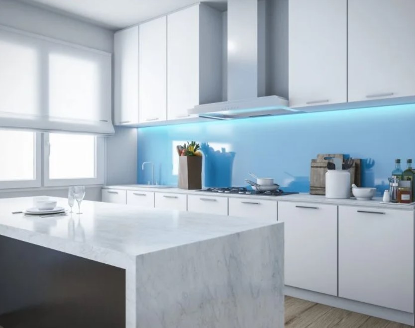 Backsplash, Dubai – 6 mm Tempered / Back-Painted Kitchen Glass Backsplash Panels, Seamless Wall Cladding and Acrylic Look by INFOCUS Glass & Aluminium Works, UAE